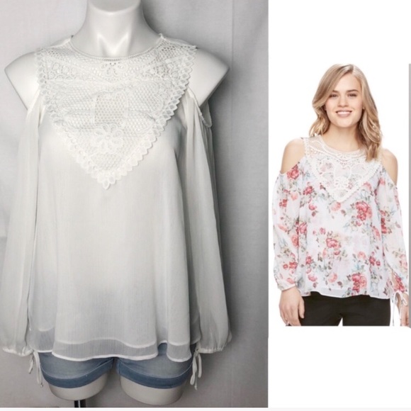 Disney Tops - White Lace Cold Shoulder Beauty & The Beast Disney